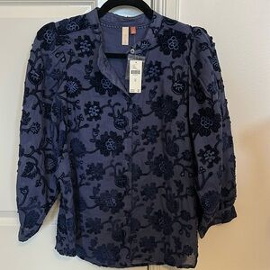 Anthropologie Pilcro Navy Velvet Blouse NWT